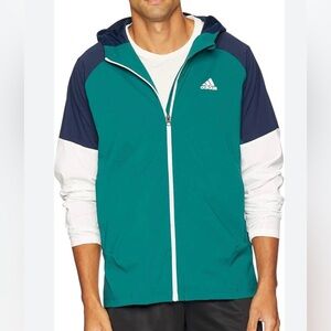 Adidas Color Block Hooded Windbreaker Green Blue Men’s 2XL NWT
